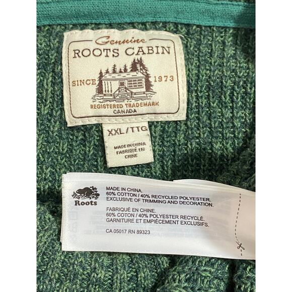 Roots Canada Sweatshirt Men’s 2XL Green Knit Pullover Made in Canada Heritage - Picture 5 of 10